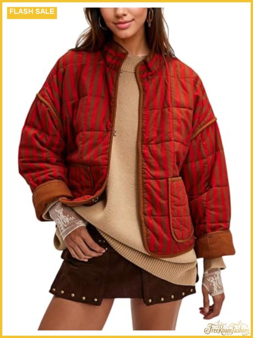 Quilted Lightweight Puffer Jacket Button Down Stand Collar Winter Coat